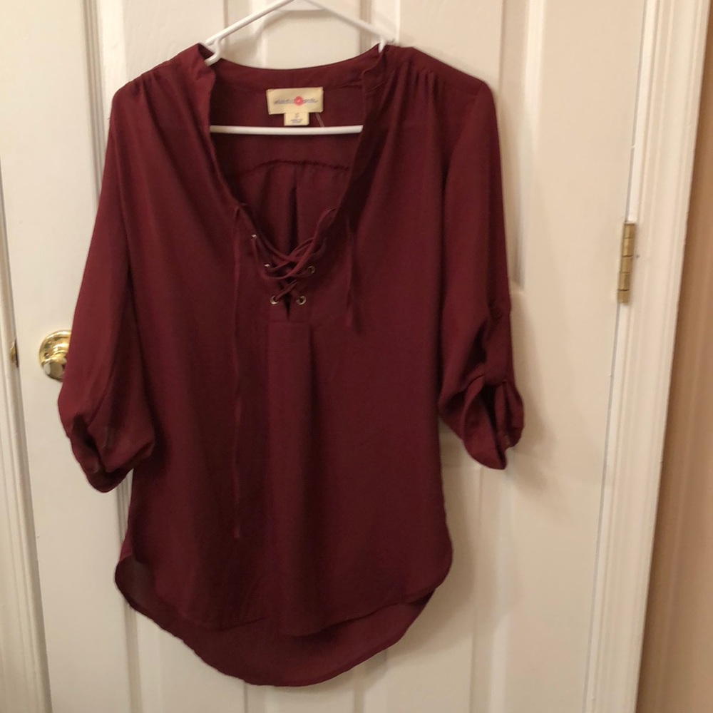 Burgundy lace up dress shirt